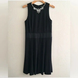 Lauren Ralph Lauren Black Sleeveless Size 8 A Line Dress Rhinestone Neck Party